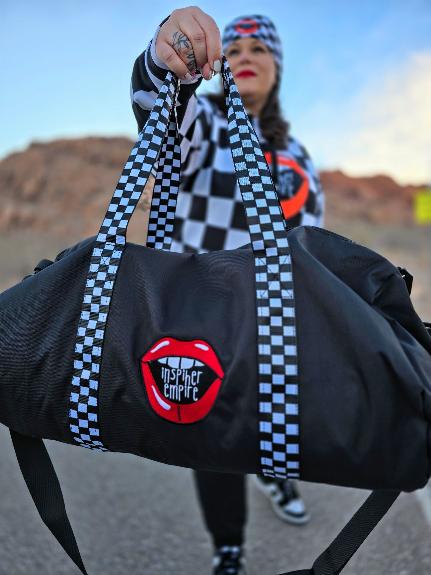 Checkered Lips Duffle Bag